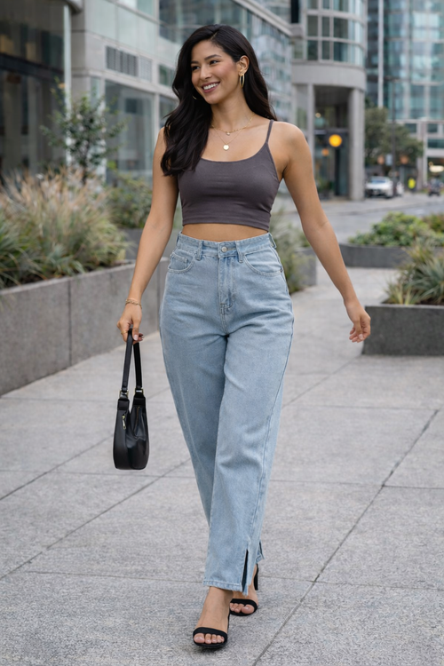 Ankle Slit Loose Jeans