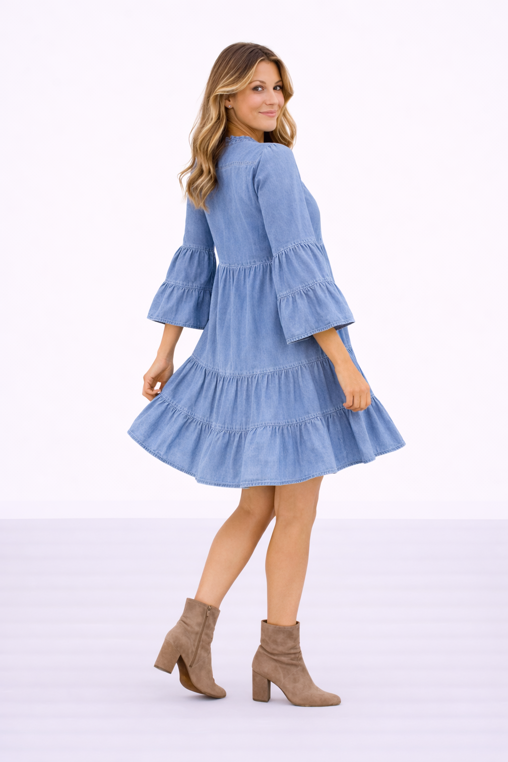 Flare Sleeve Denim Dress